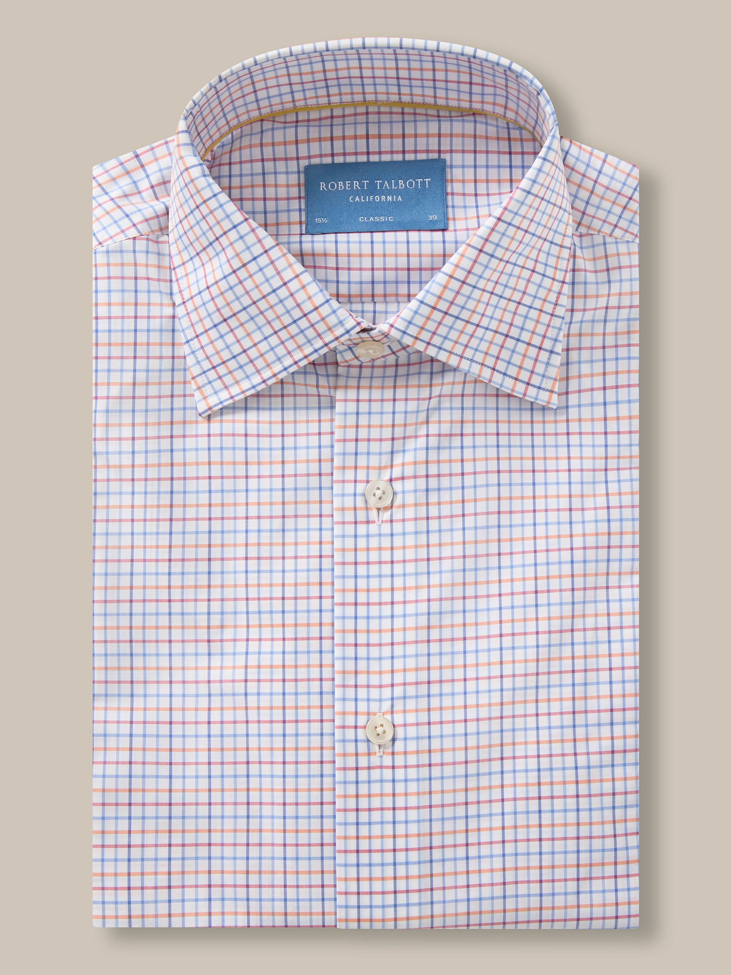 Robert Talbott Madison camicia popeline quadri arancione