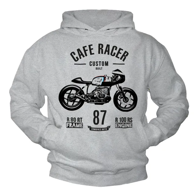 MAKAYA Cafer Racer Felpa con Cappuccio S cotone pettinato