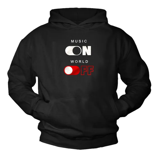 MAKAYA Music On World Off felpa cappuccio L streetwear DJ