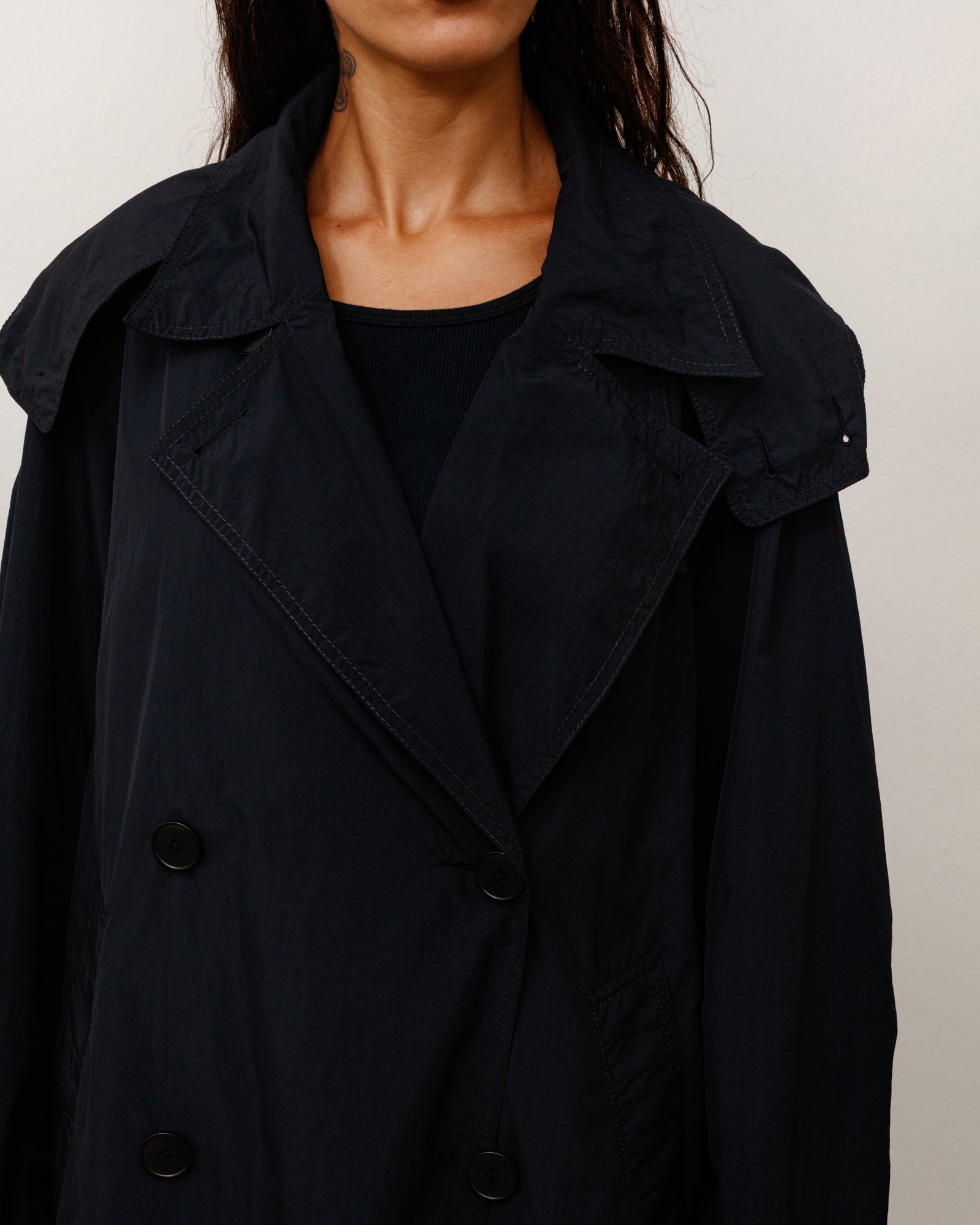 Stussy Double Breasted Trench giacca nera nylon idrorepellente