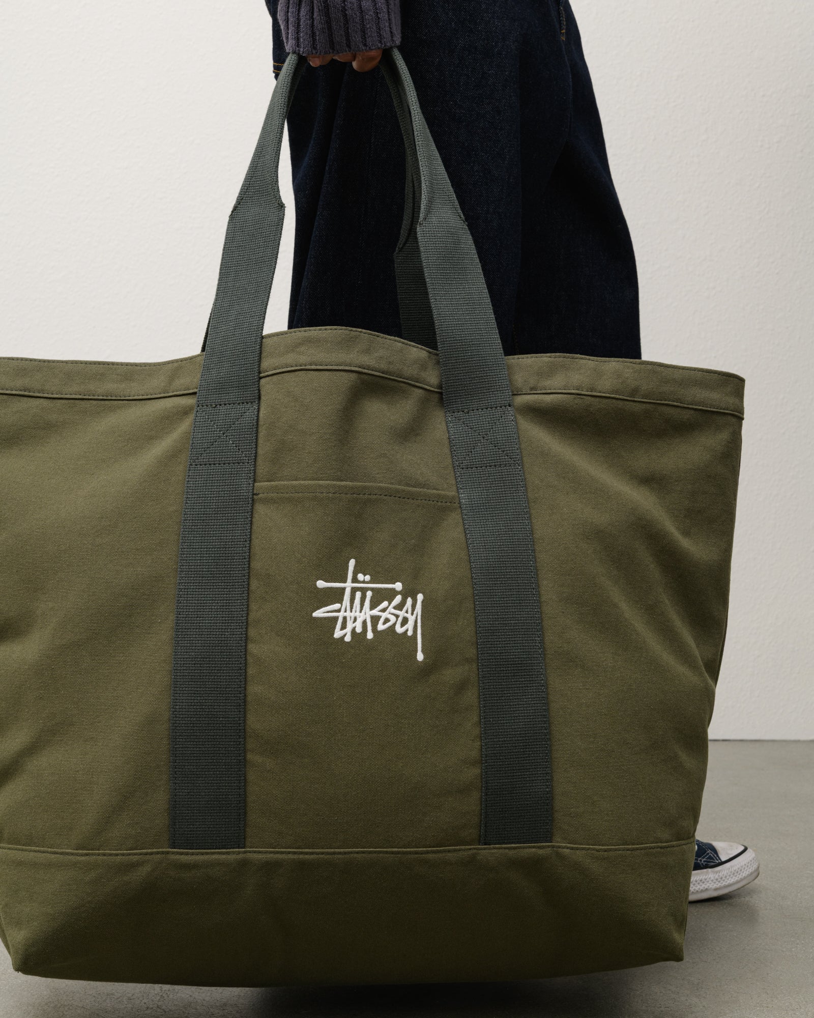 Stussy Canvas Extra Large Tote borsa verde 50x45x20 cm
