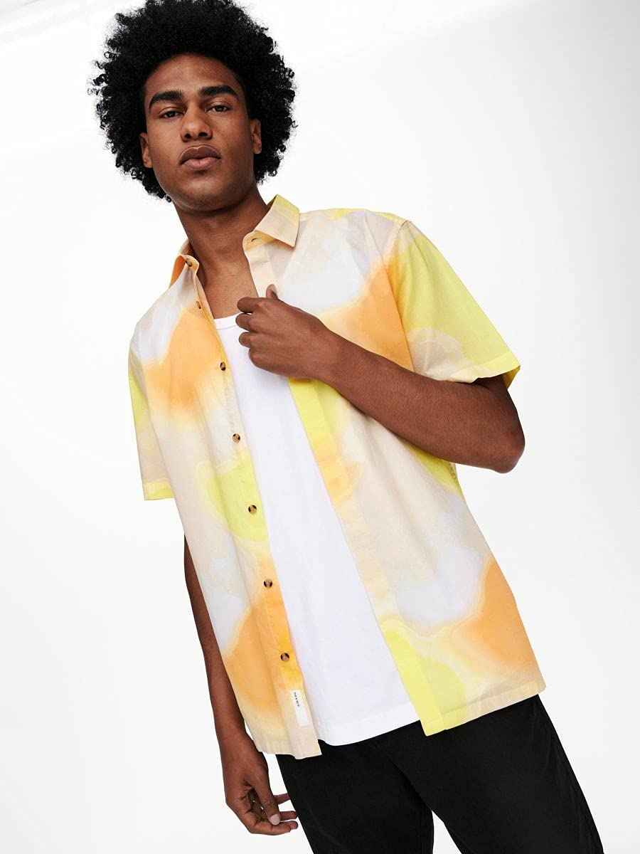 ONLY & SONS Camicia Uomo Stampa Papaya M Maniche Corte