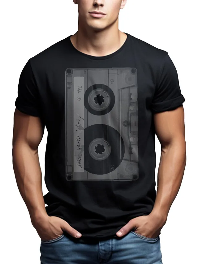 MAKAYA T-Shirt Uomo Cassetta maglietta nera cotone