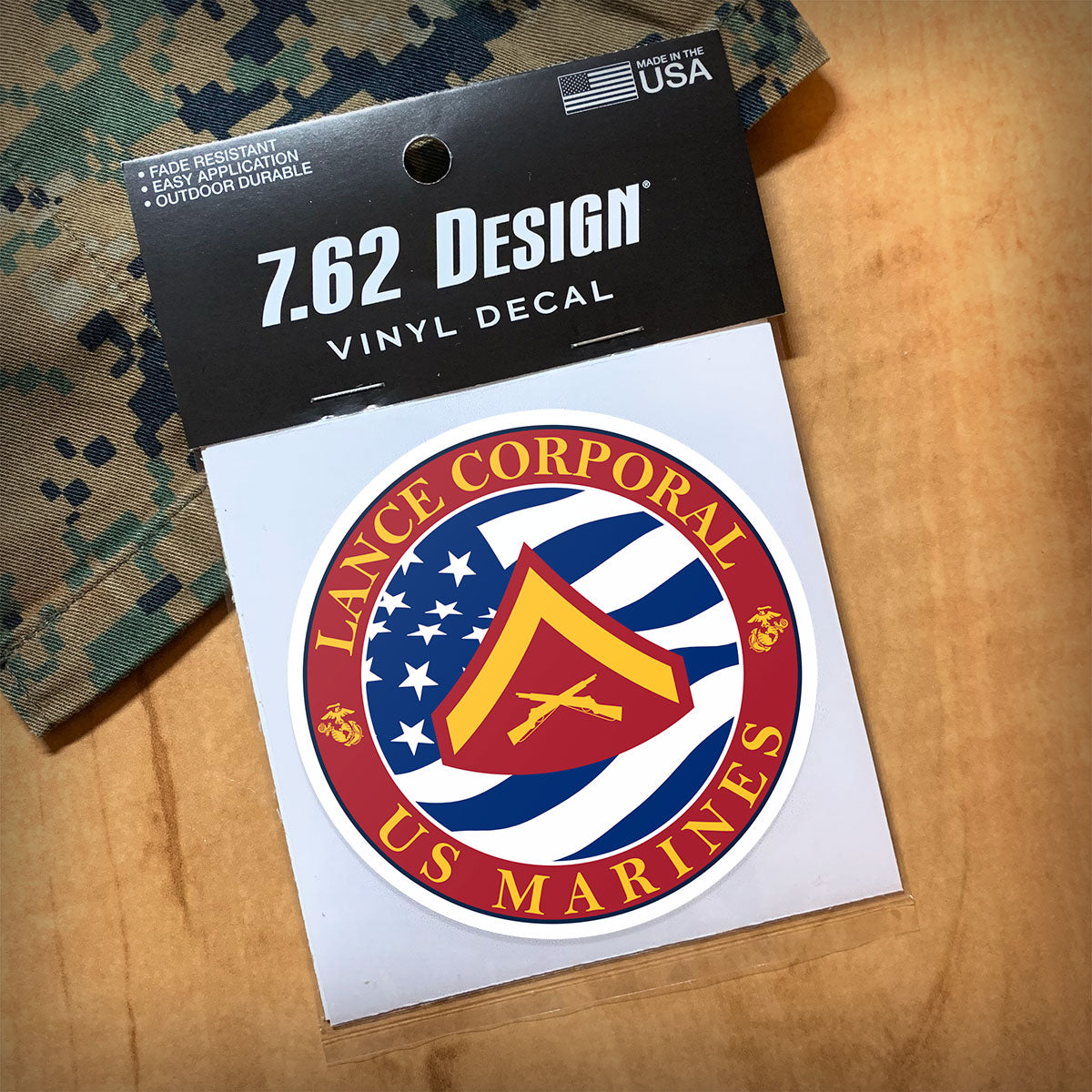 7.62 Design USMC E-3 Lance Corporal decal 3.5" vinile tonda