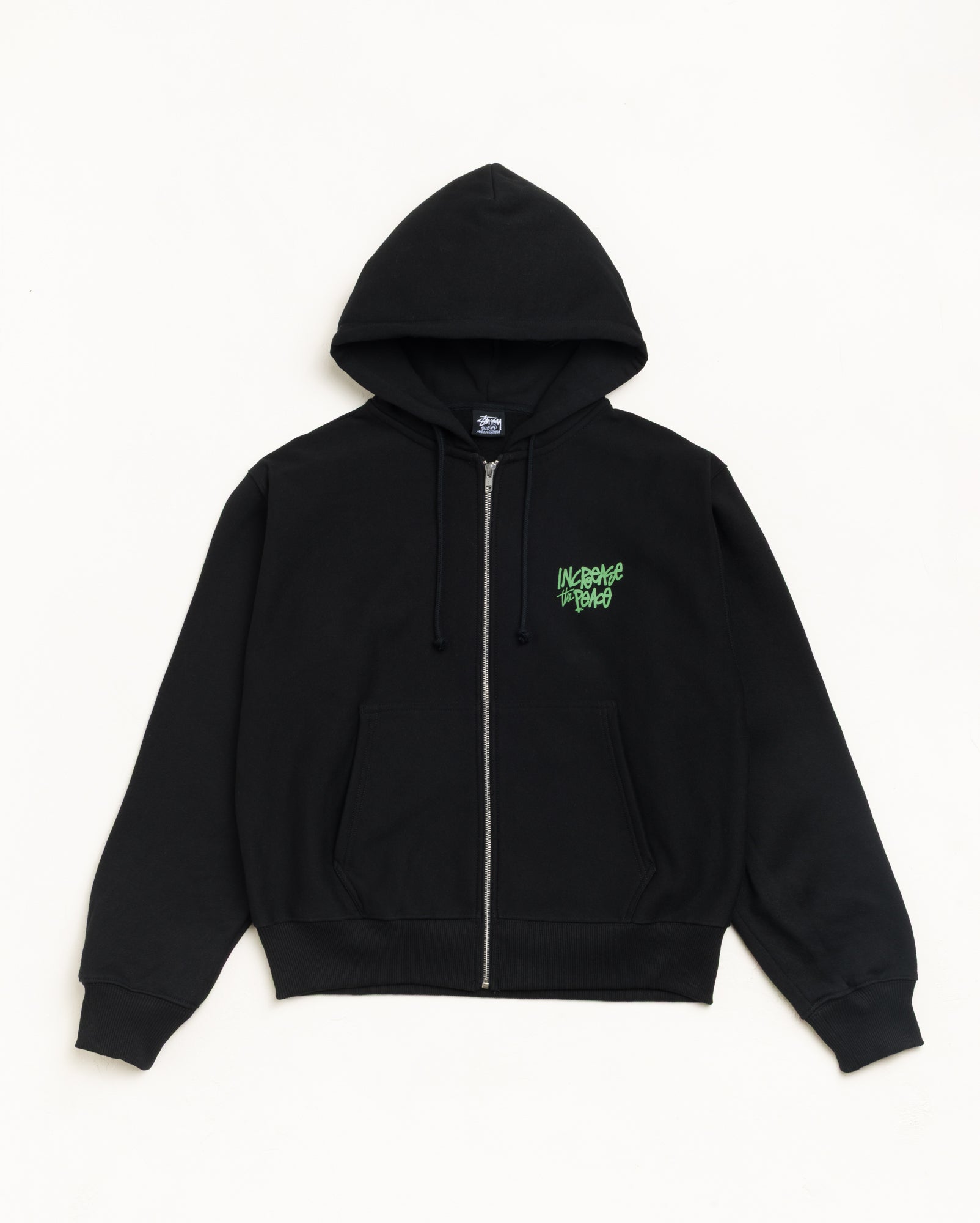 Stussy Peace Increased Zip Hoodie felpa nera cotone
