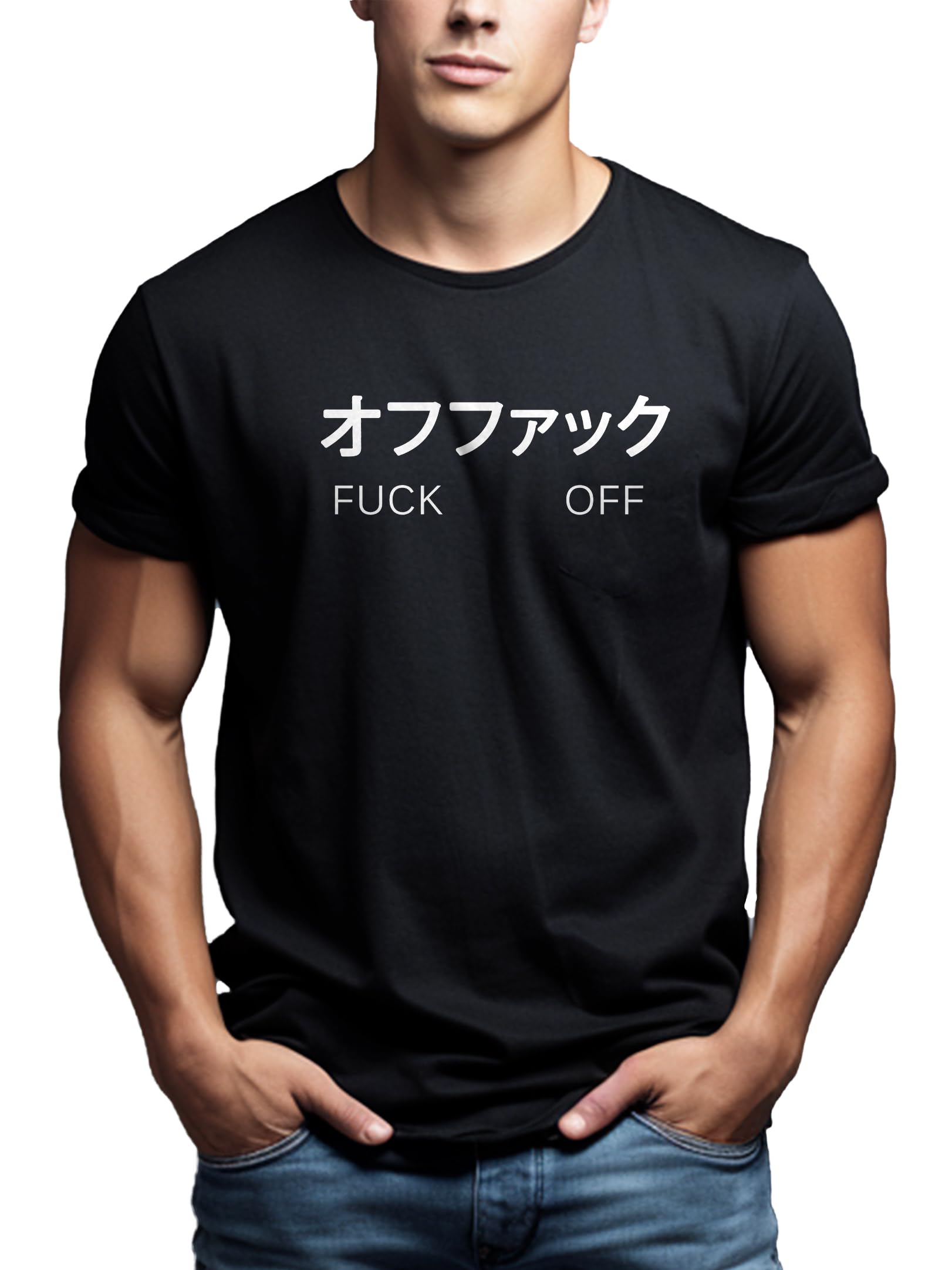 MAKAYA T-Shirt Uomo cotone scritta manga taglia XL