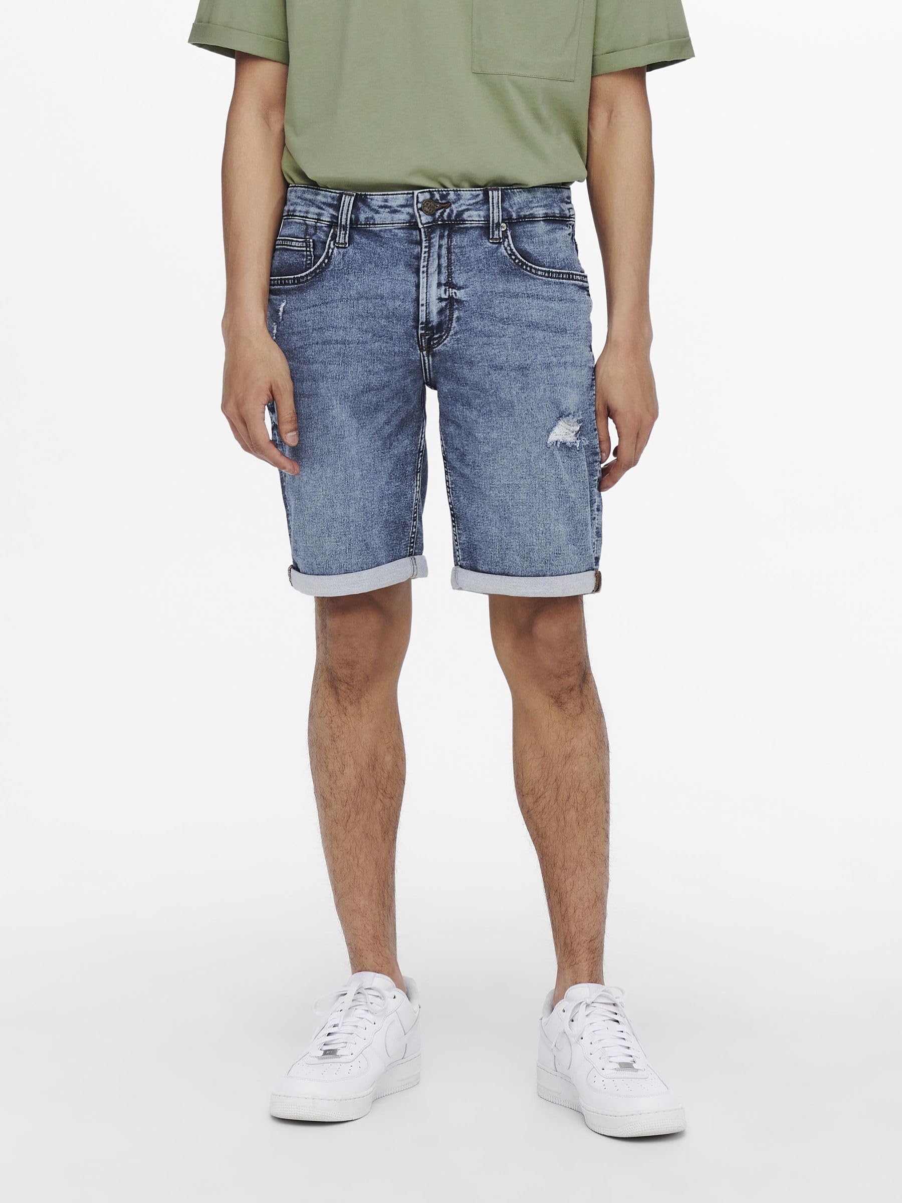 Only & Sons Pantaloncini Jeans Uomo Destroyed Cotone