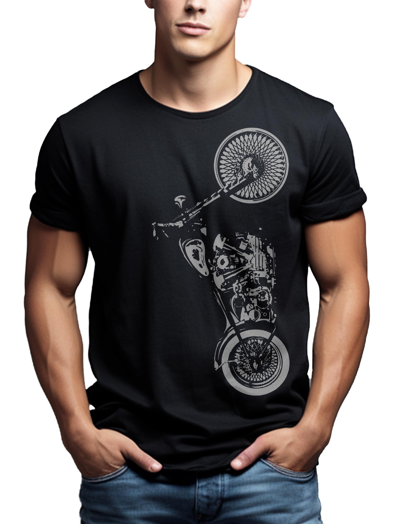 MAKAYA Abbigliamento Moto T-Shirt Uomo Nero 100% Cotone