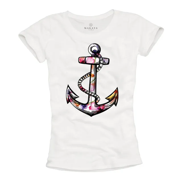 Makaya Ancora T-Shirt Donna S Cotone Stampa Serigrafia