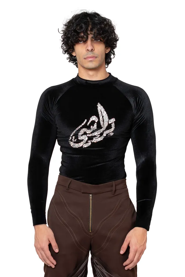 Trashy Clothing TC Logo Velvet Top velluto nero taglia M