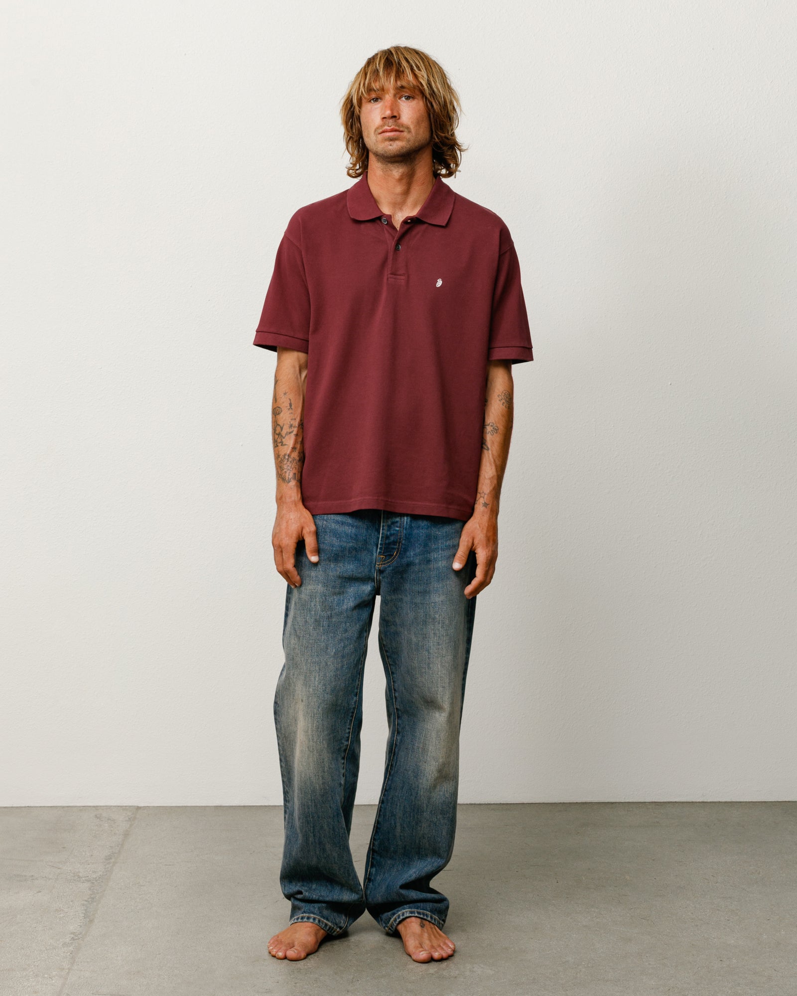Stussy Classic Pique polo cotone Plum
