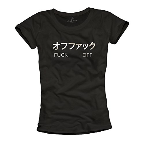 Makaya Fuck Off Anime T-Shirt Donna M Nera Cotone