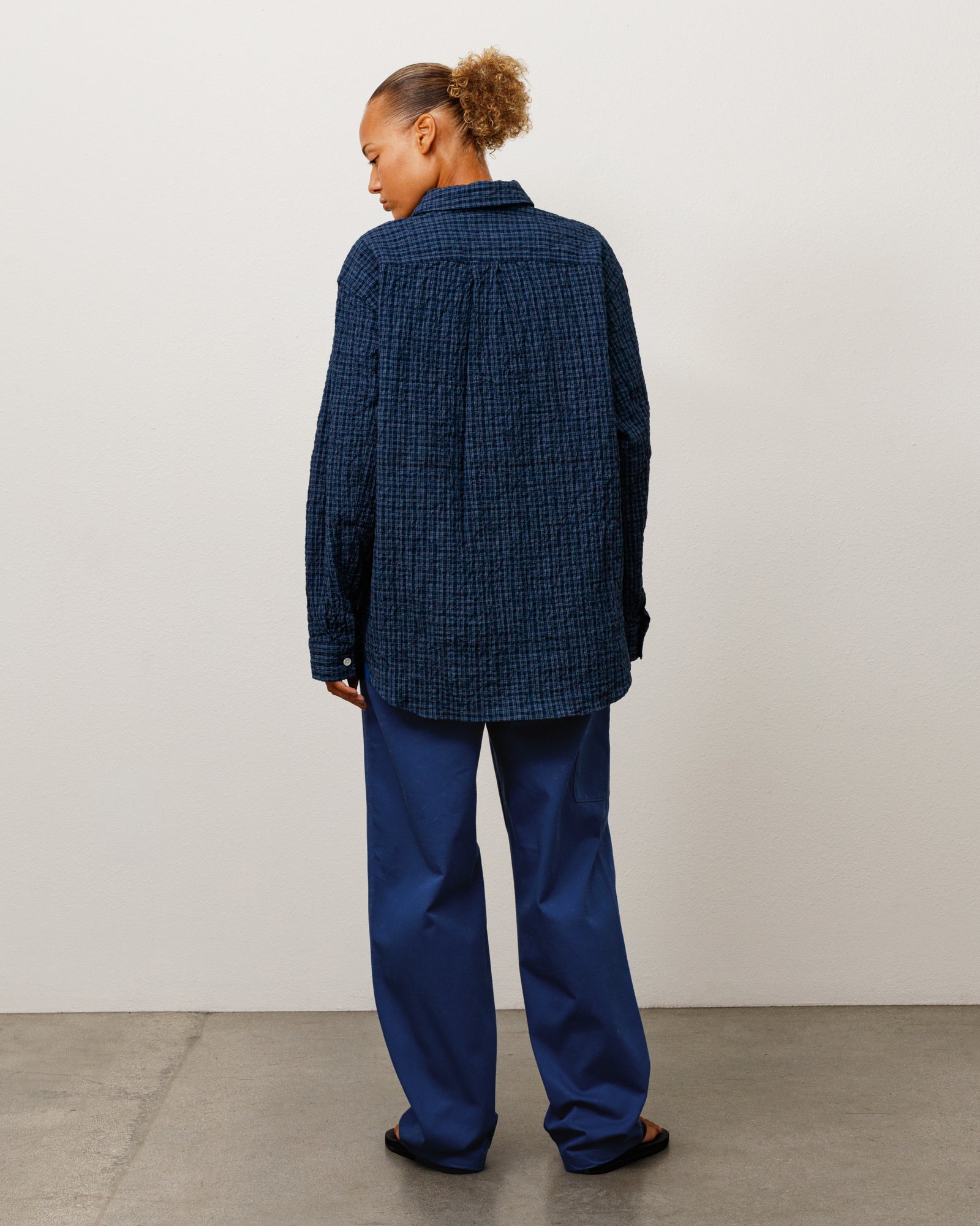 Stussy Standard Crinkle Shirt camicia navy check cotone