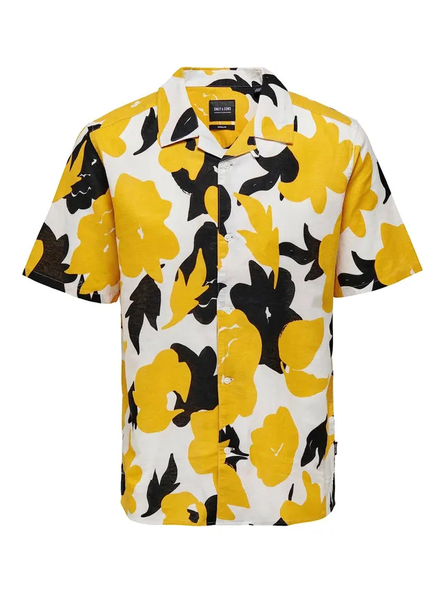 ONLY & SONS Onstrev Polo Uomo Camicia Nera Fantasia M