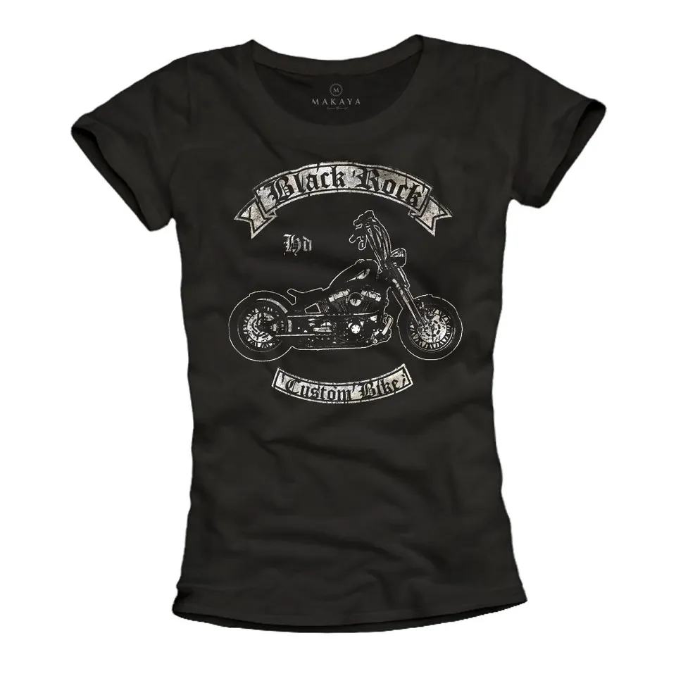 MAKAYA T-Shirt Donna Black Rock maglietta moto nera L