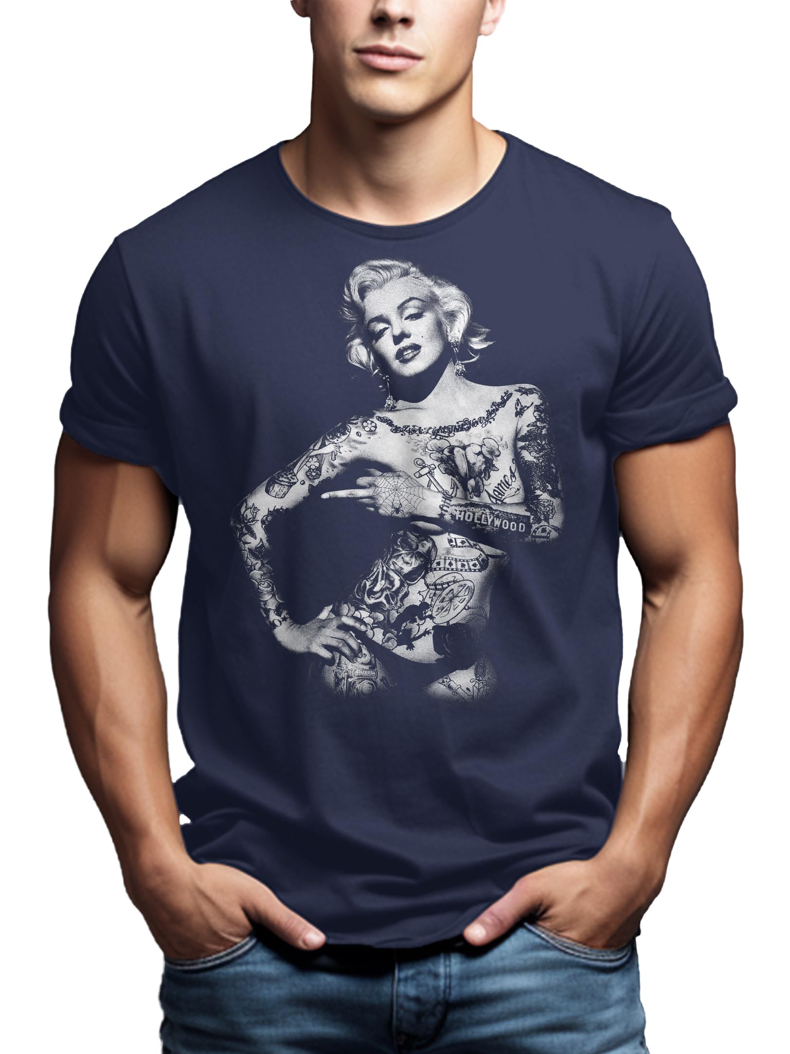 Makaya T-Shirt Donna Tattoo Pin Up Maglietta Blu S Cotone