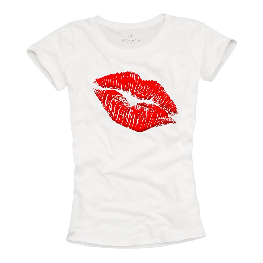 MAKAYA T-Shirt Donna Labbra Maglietta Taglia L 100% Cotone