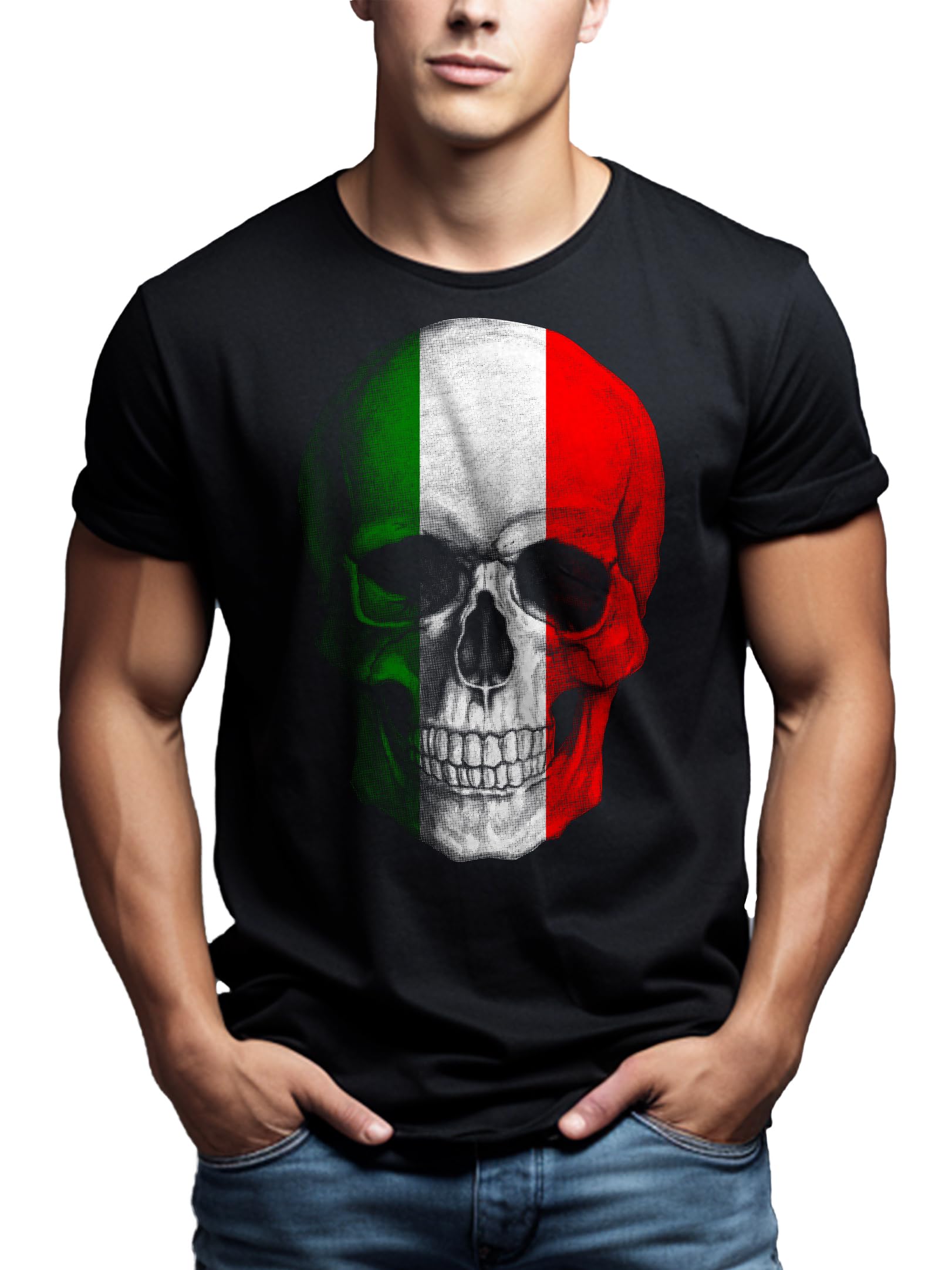 Makaya Teschio Bandiera Italia T-Shirt Uomo 4XL Cotone