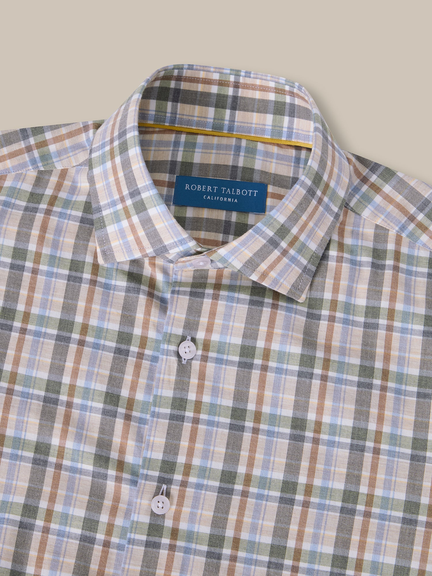 Robert Talbott Reynolds Ultra Light Brushed Plaid camicia beige