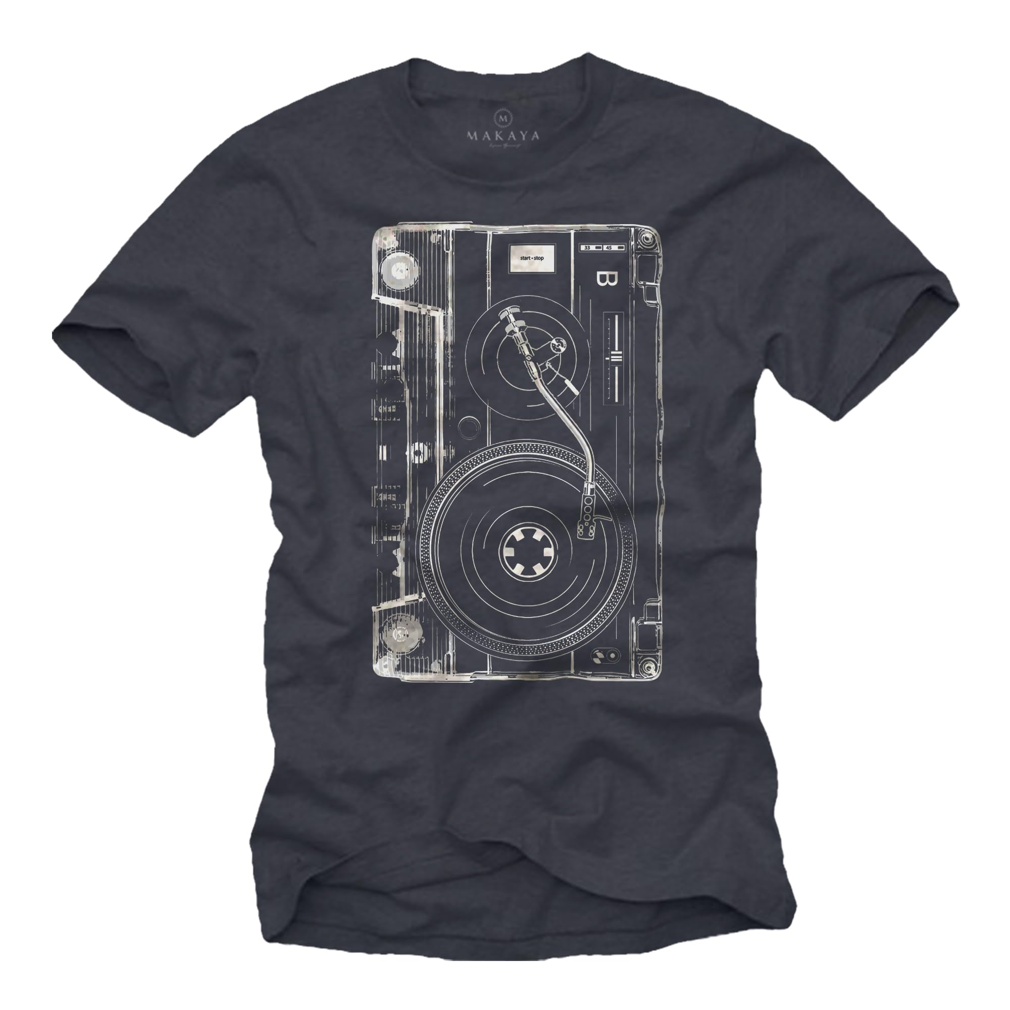 MAKAYA DJ Retro Tape T-Shirt Uomo 100% Cotone