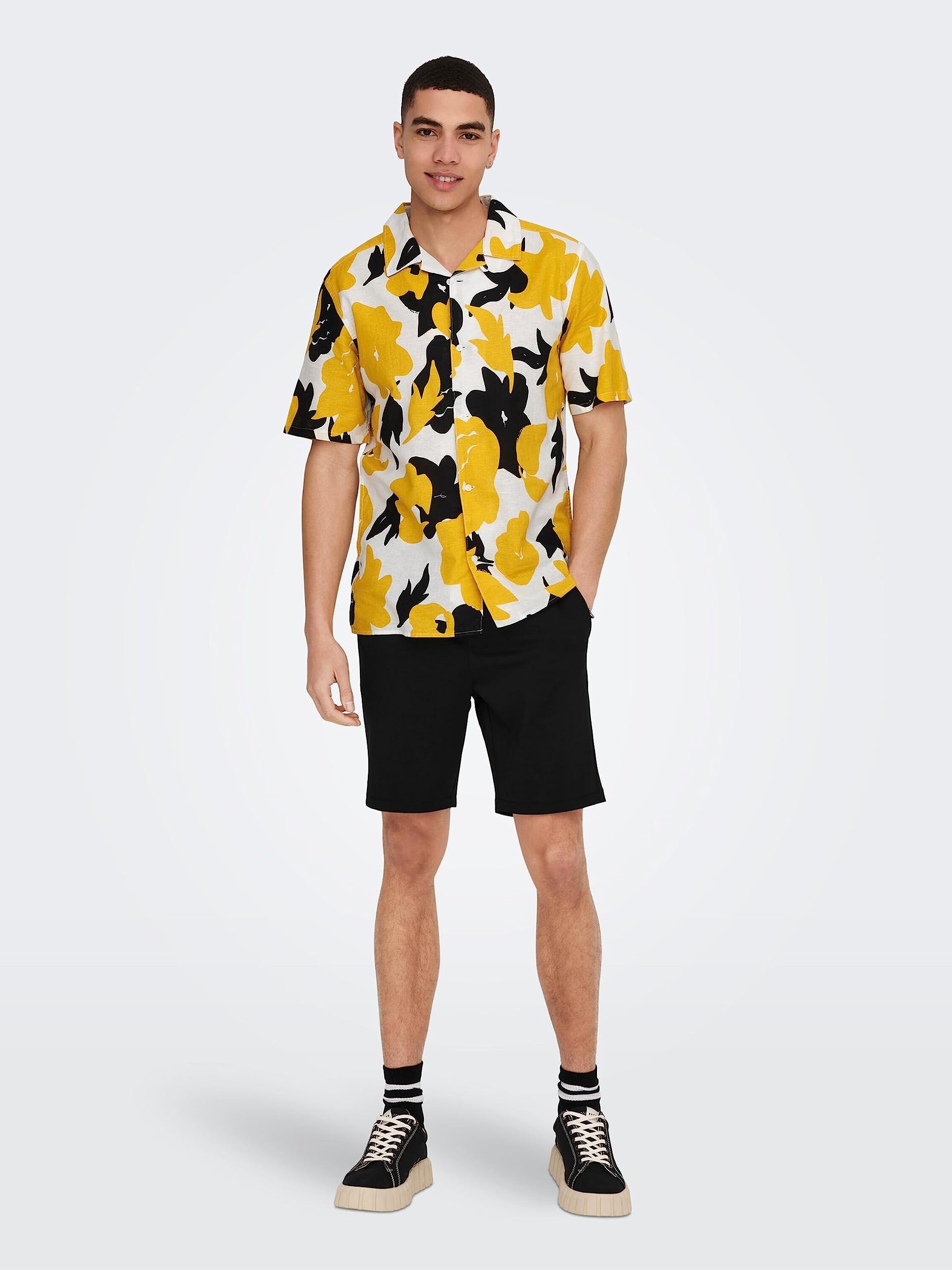 ONLY & SONS Onstrev Polo Uomo Camicia Nera Fantasia M