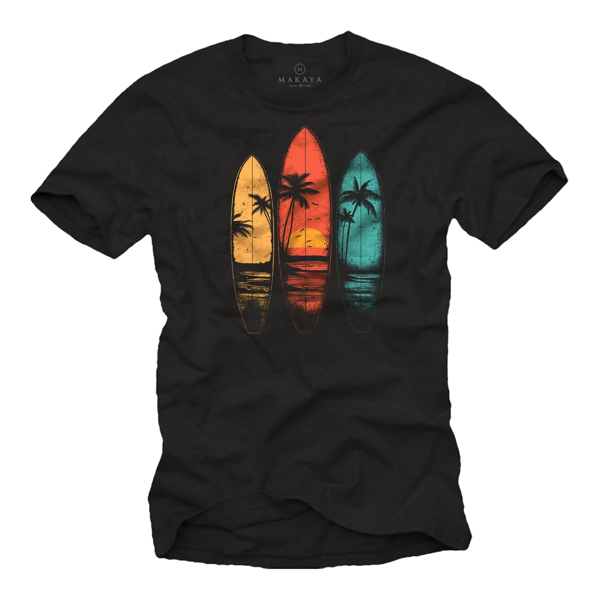 MAKAYA T-Shirt Uomo Surf Maglietta California Nera XL Cotone
