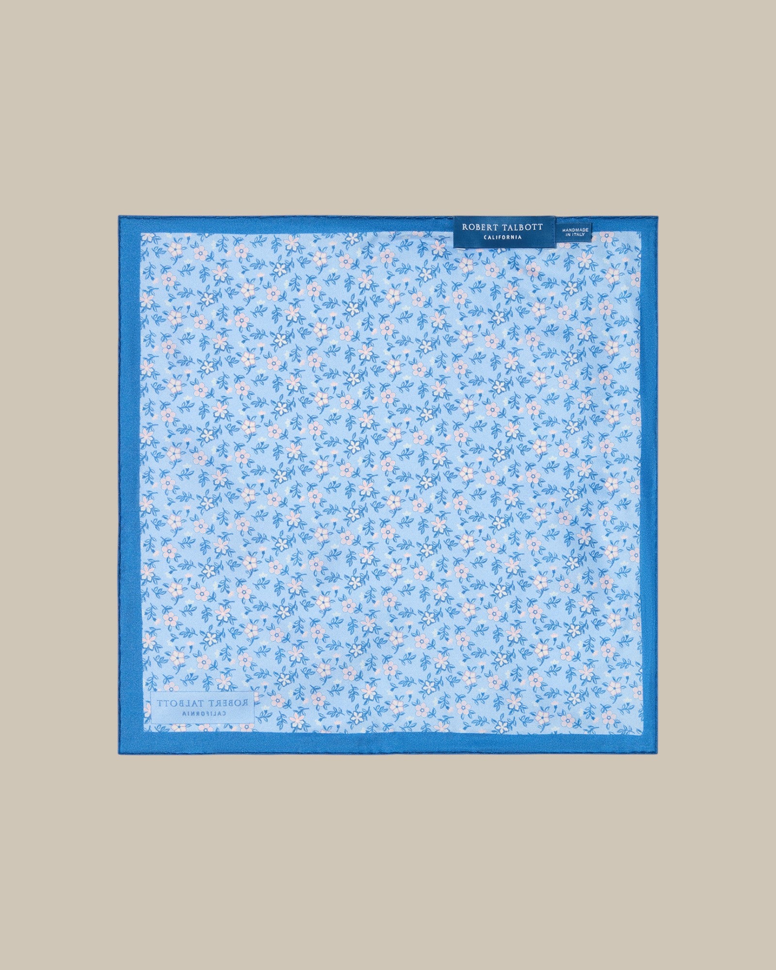 Robert Talbott York Pochette Seta Fiori Azzurro OS