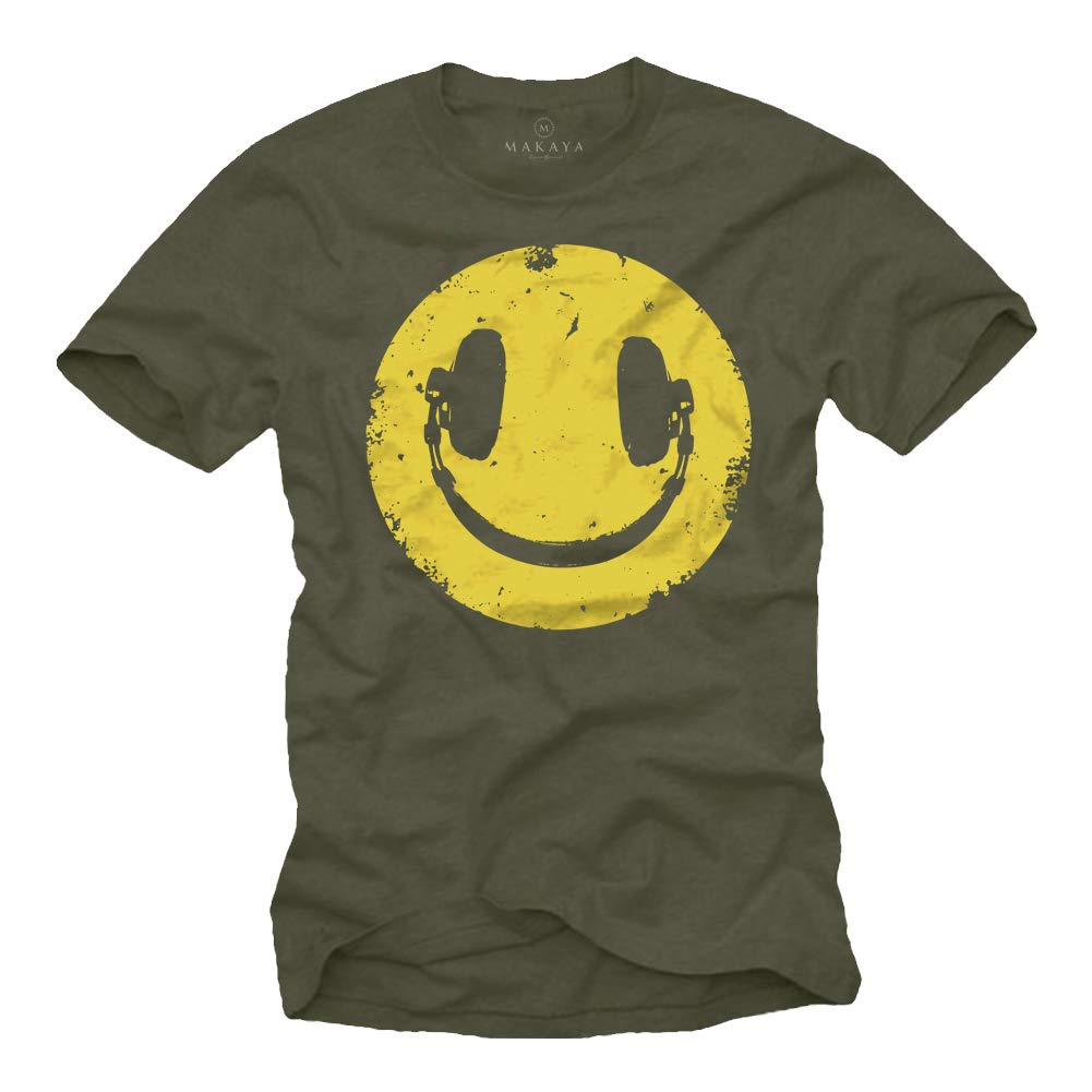 Makaya T-Shirt Uomo Musica House Cuffie Smile Cotone Verde