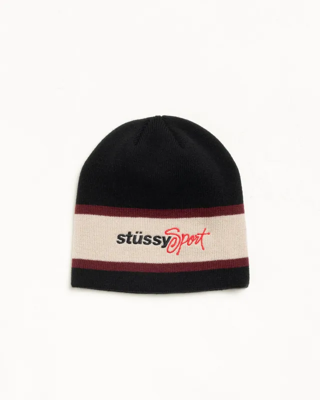 Stussy Sport Stripe Skullcap berretto nero acrilico