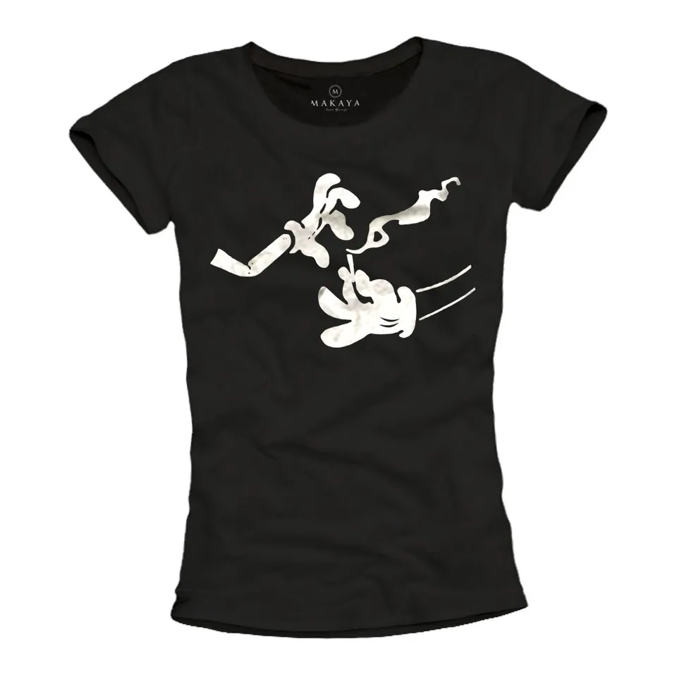 MAKAYA T-Shirt Donna Mickey E Bugs ON Dope maglietta nera M cotone