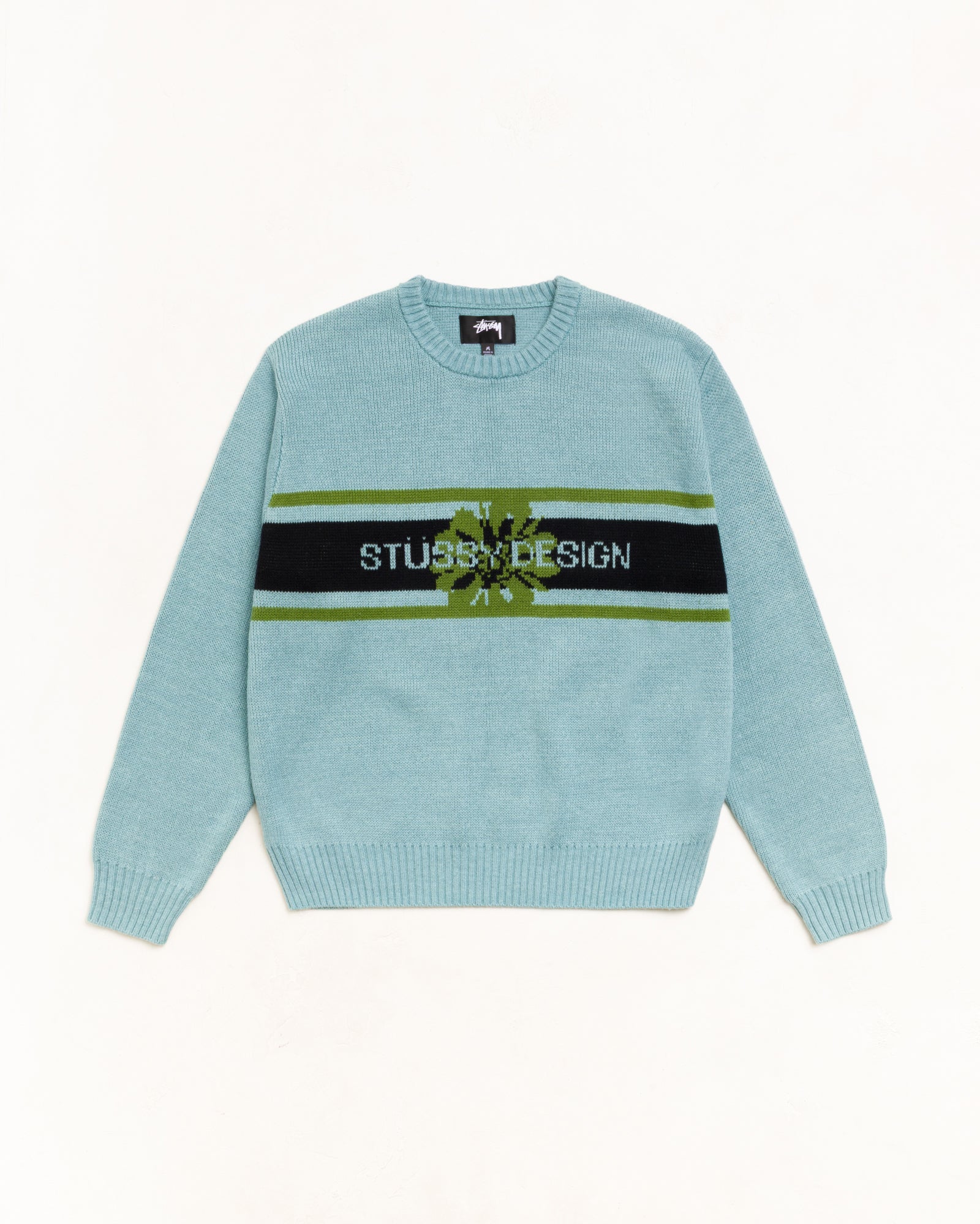 Stussy Striped Hibiscus Sweater maglione Dusty Blue jacquard