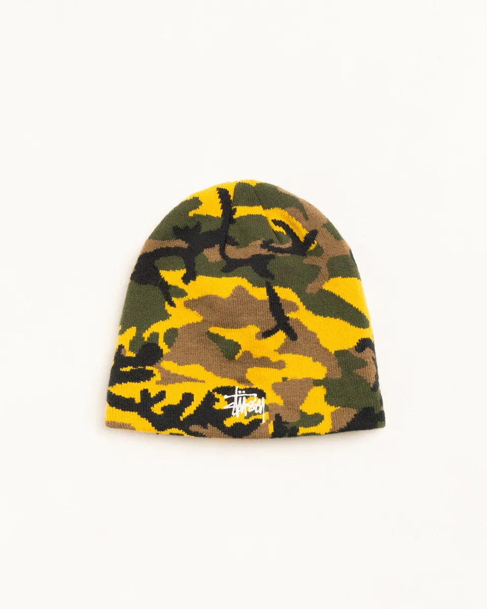 Stussy Basic Camo Knit Skullcap beanie Yellow Camo