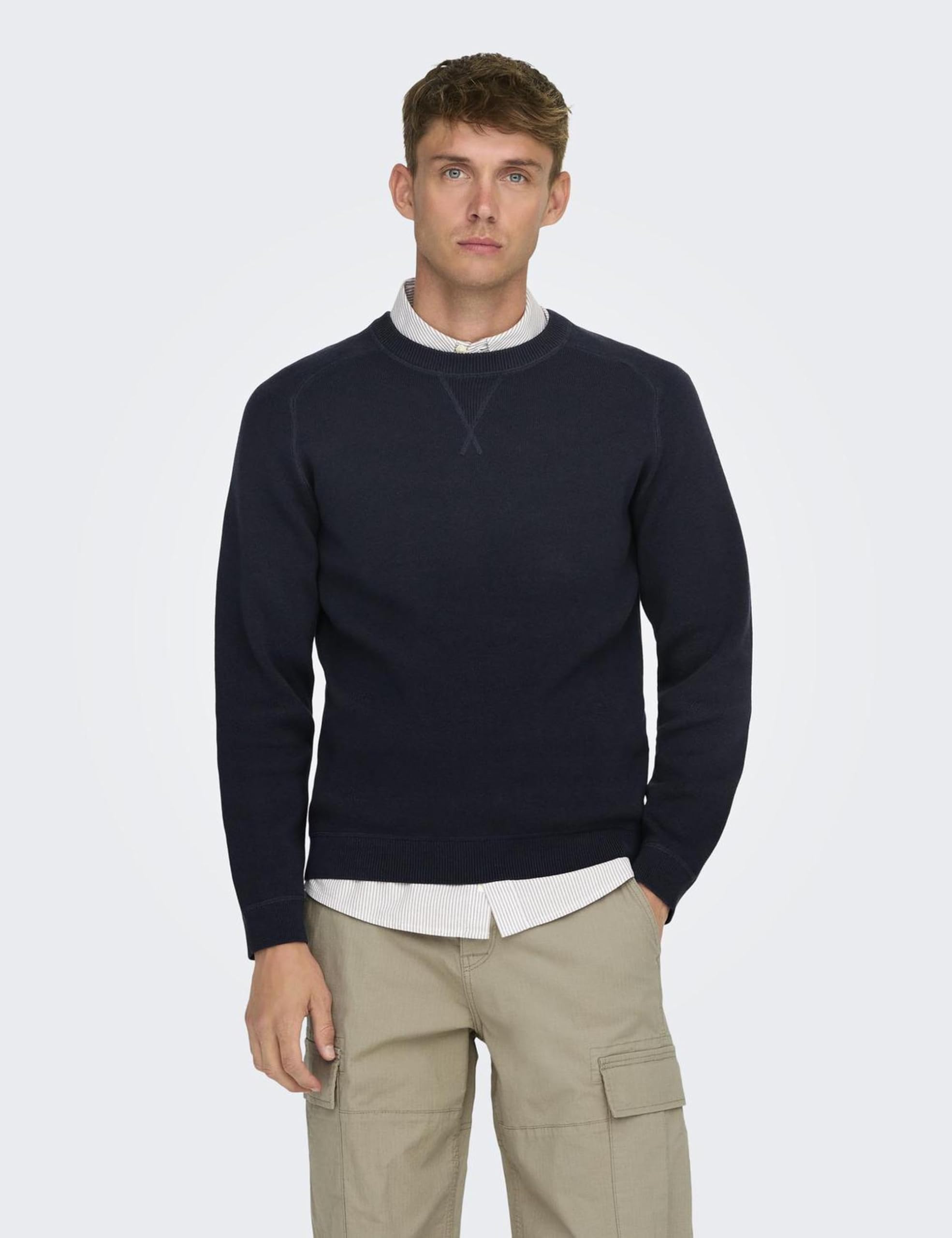 ONLY & SONS Onspin maglione uomo girocollo grigio