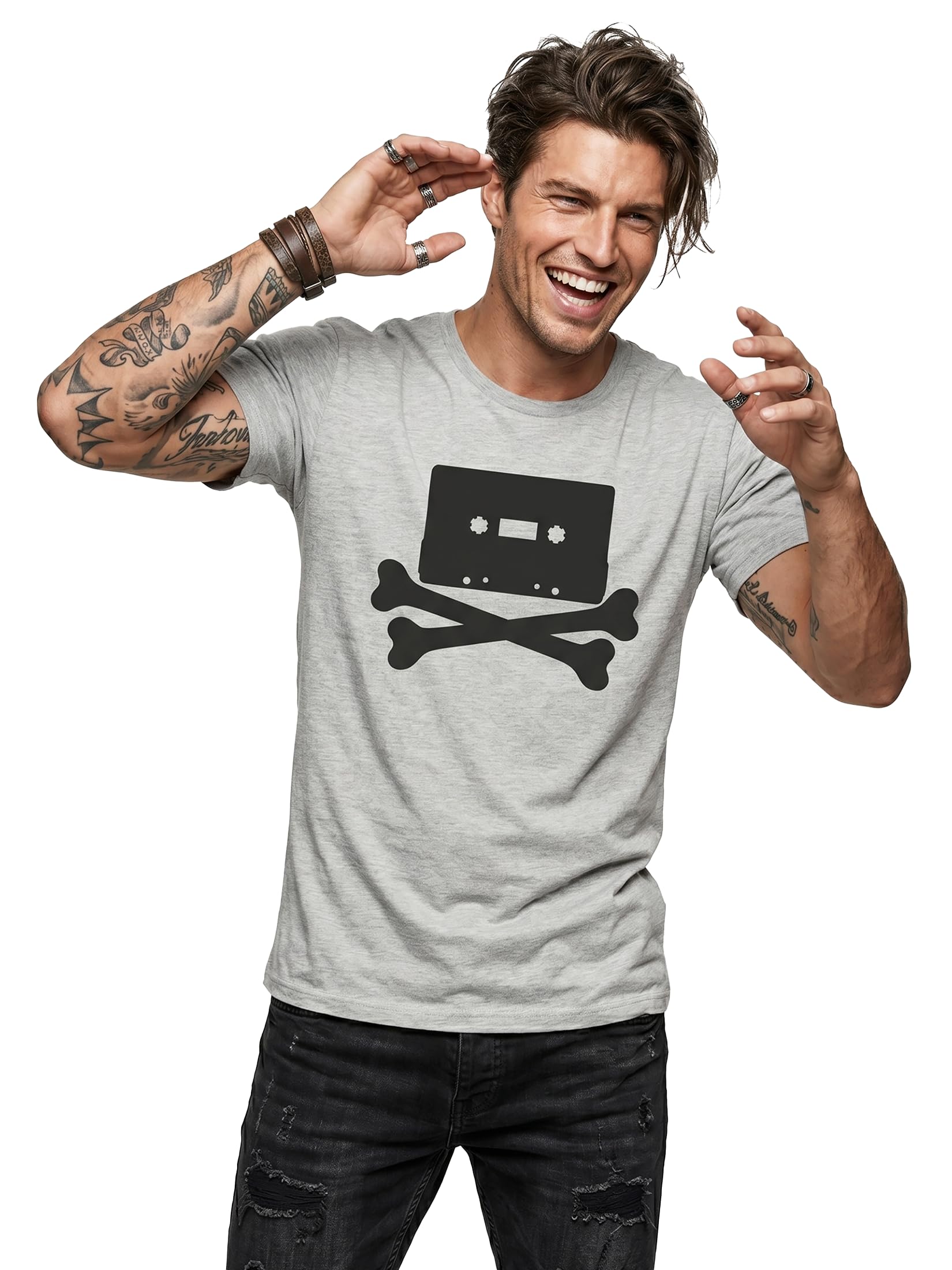 MAKAYA T-Shirt Uomo Hip Hop Tape maglietta cotone L