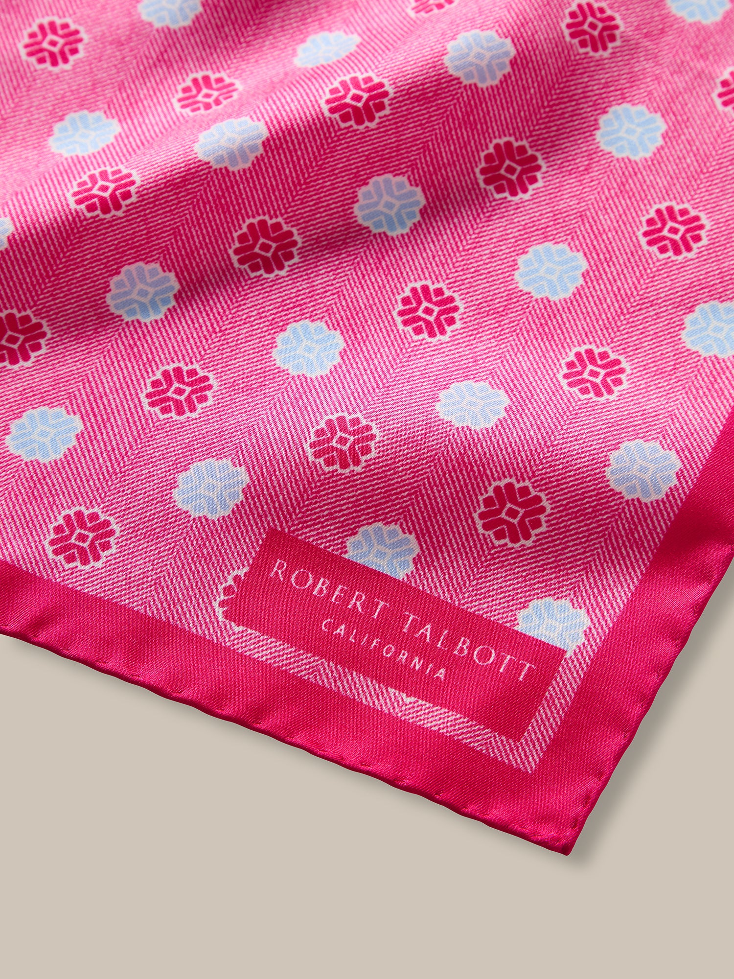 Robert Talbott York Pochette Seta Rosa Geo Herringbone
