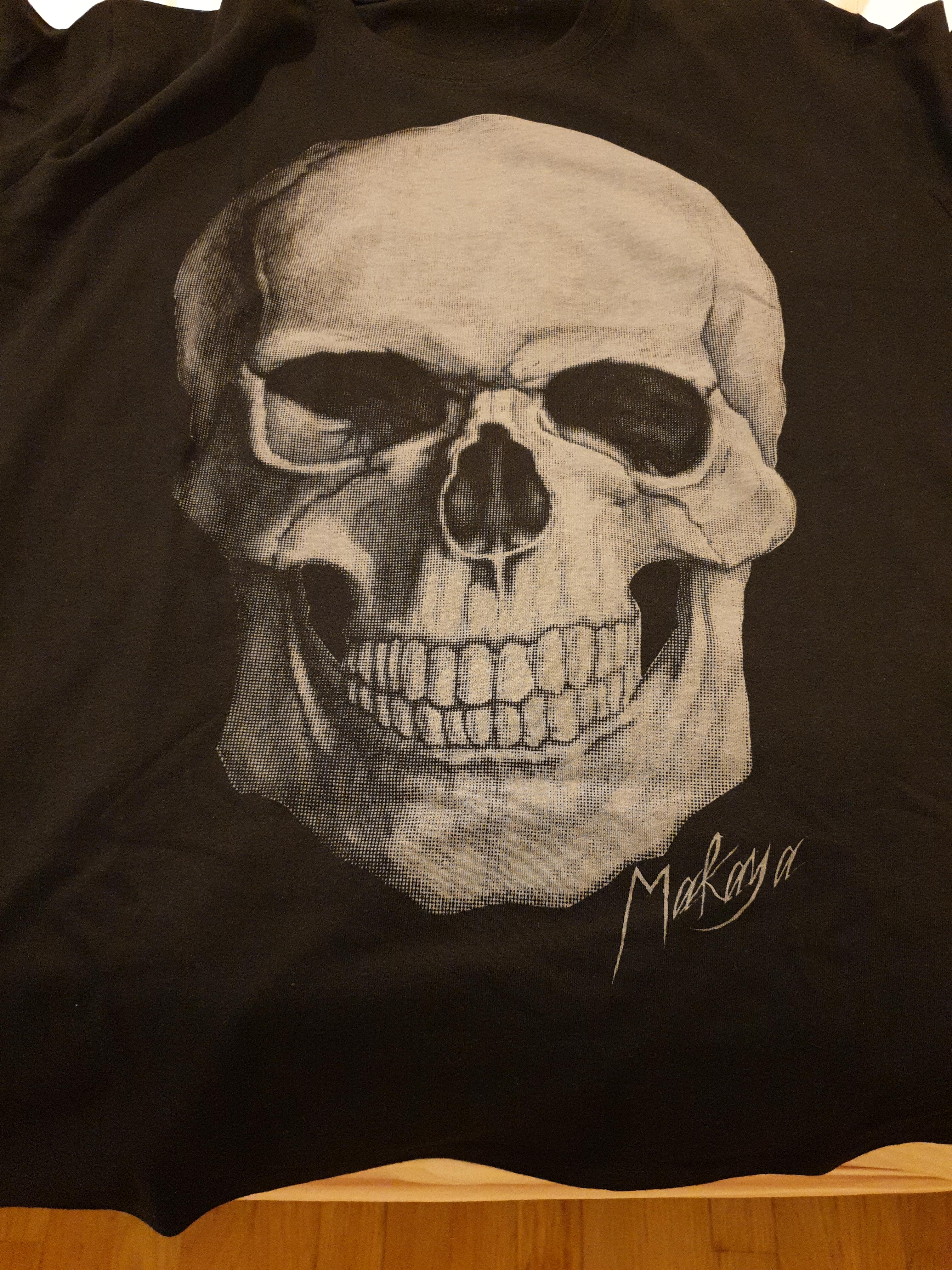 Makaya T-Shirt Uomo Death Skull Maglietta Teschio Cotone Nero