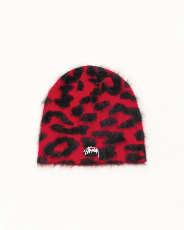 Stussy Skullcap Cashmere berretto rosso leopardato