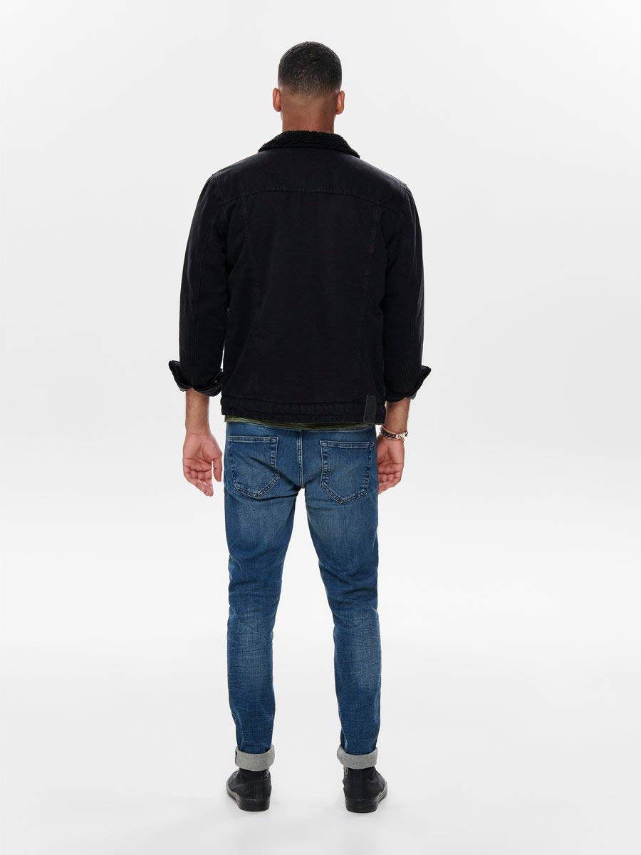Only & Sons Giacca Jeans Uomo Nera Bottoni Tasche