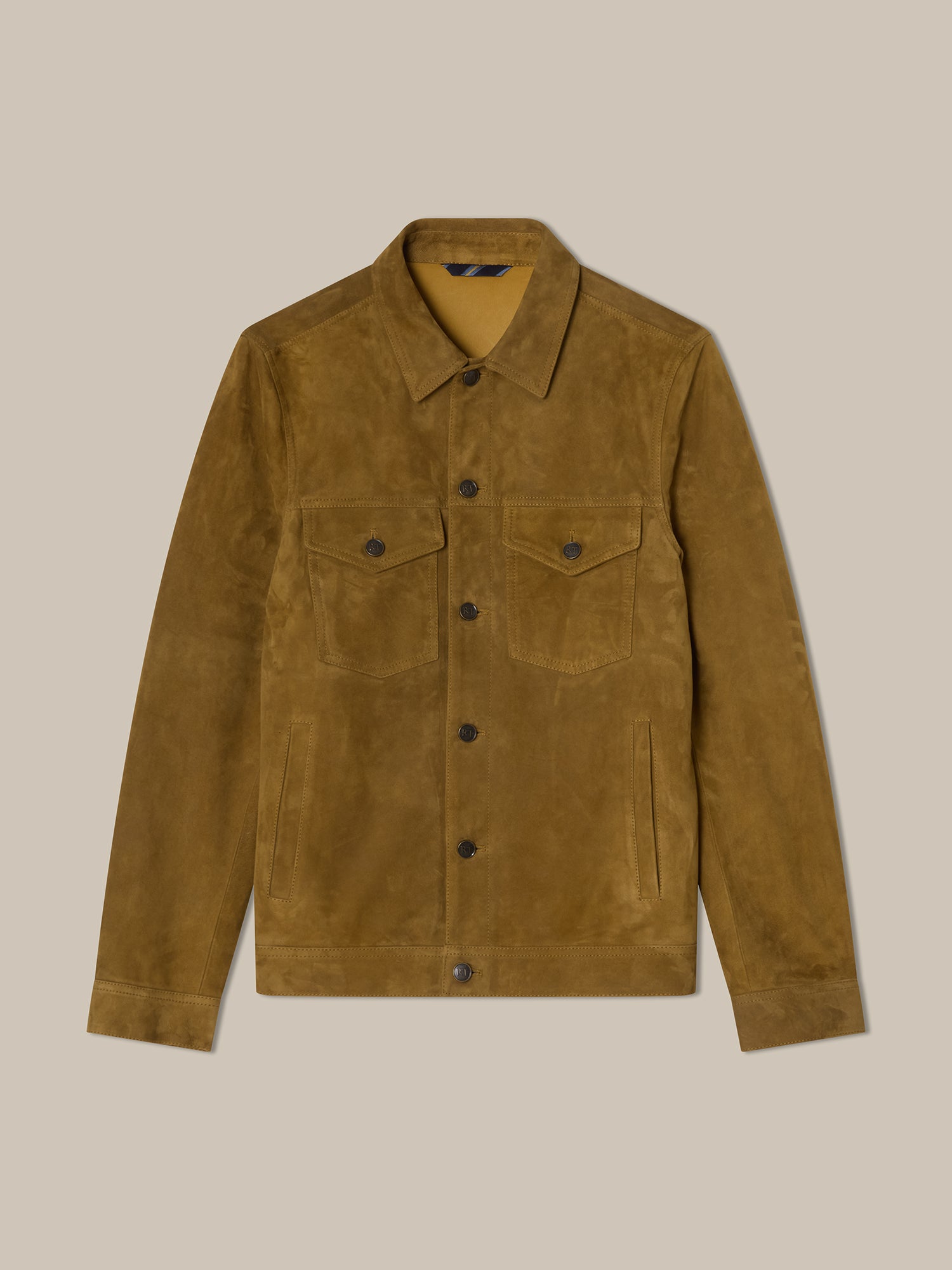 Robert Talbott Elliott giacca trucker camoscio camel