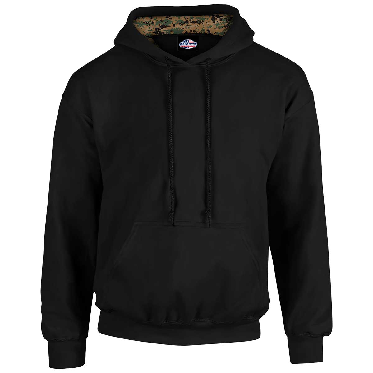 7.62 Design Woodland Camo felpa cappuccio nera misto cotone