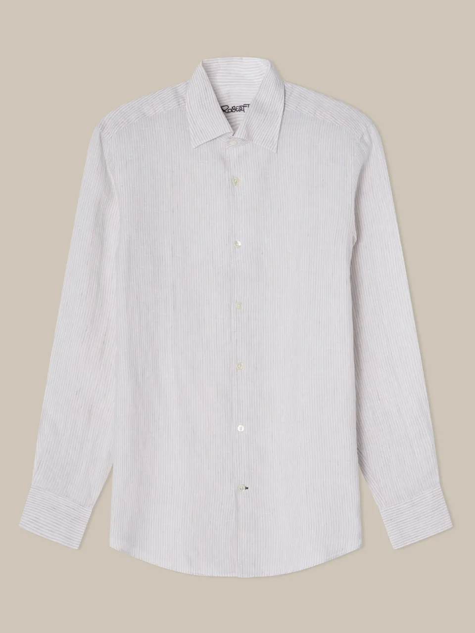 Robert Talbott Morgan Medium Stripe camicia lino grigia riga media