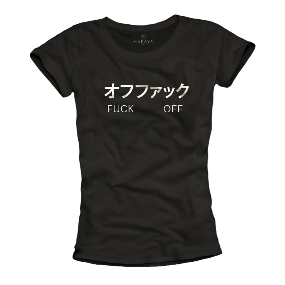 Makaya Fuck Off Anime T-Shirt Donna M Nera Cotone