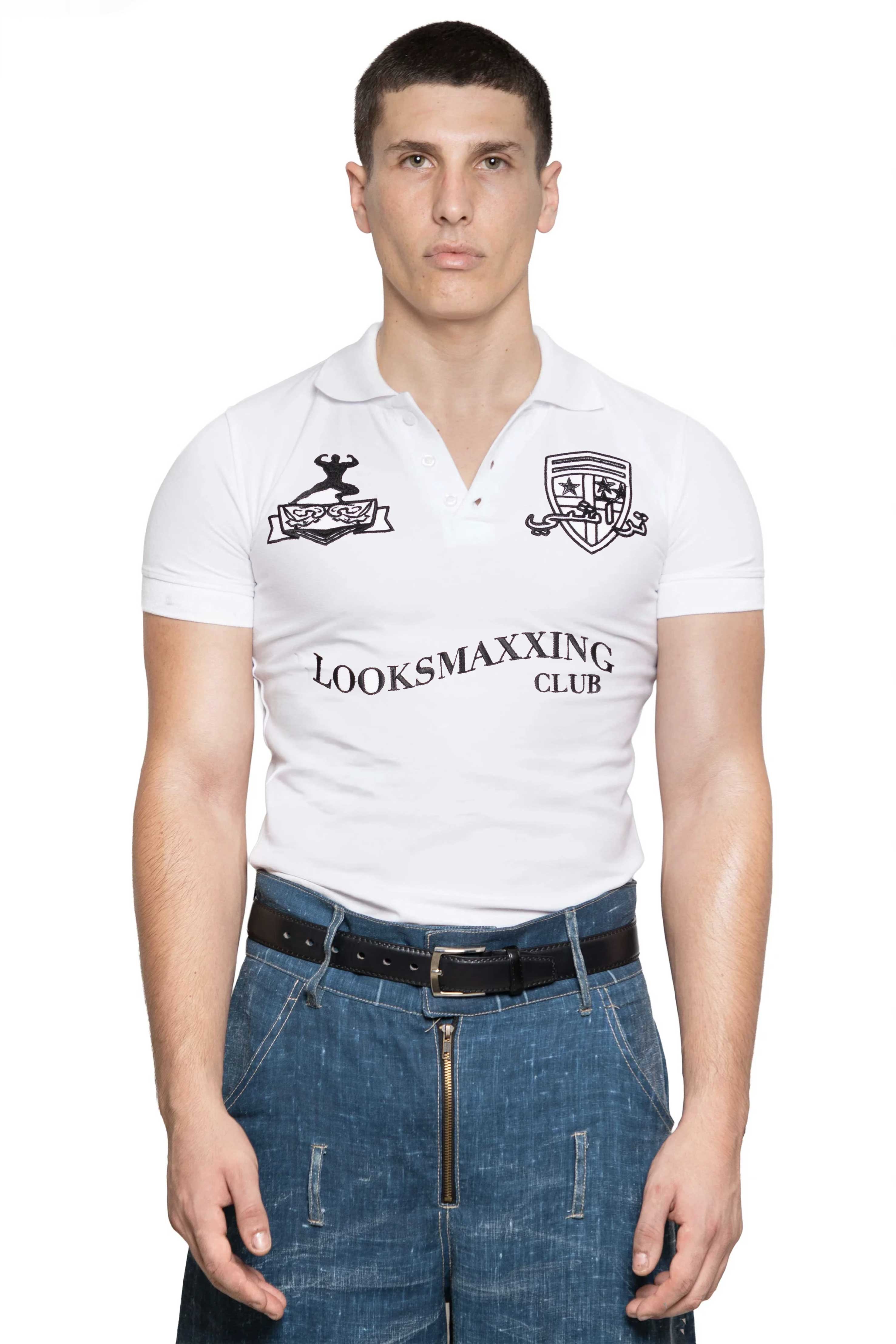 TRASHY CLOTHING Looksmaxxing Polo top bianco cotone