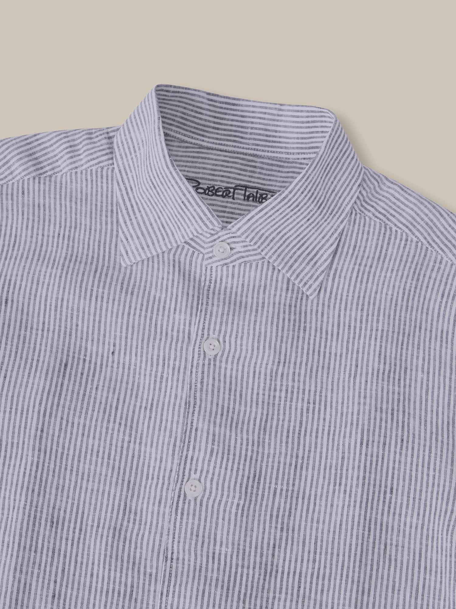 Robert Talbott Morgan camicia lino righe blu navy