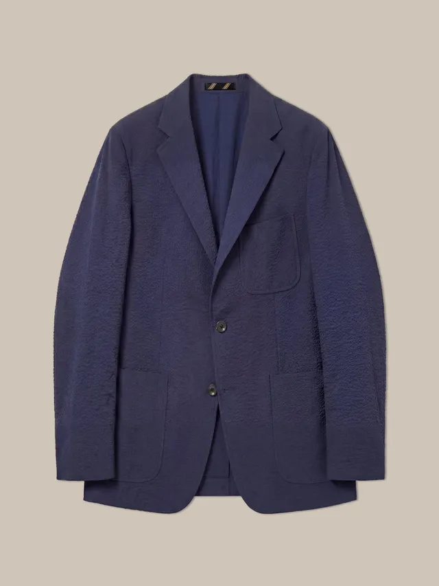 Robert Talbott Clarke blazer seersucker blu navy sfoderato