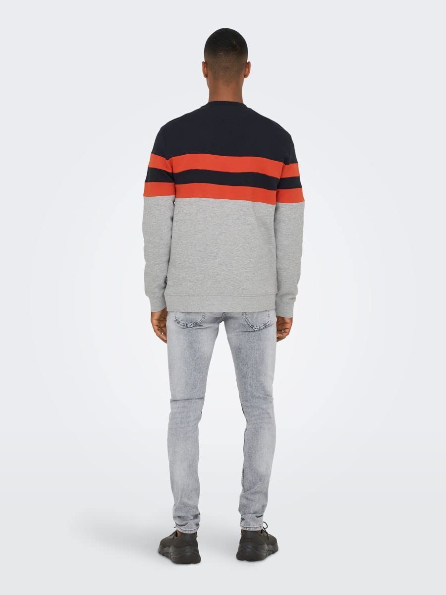 Only & Sons felpa uomo S grigio chiaro melange cotone