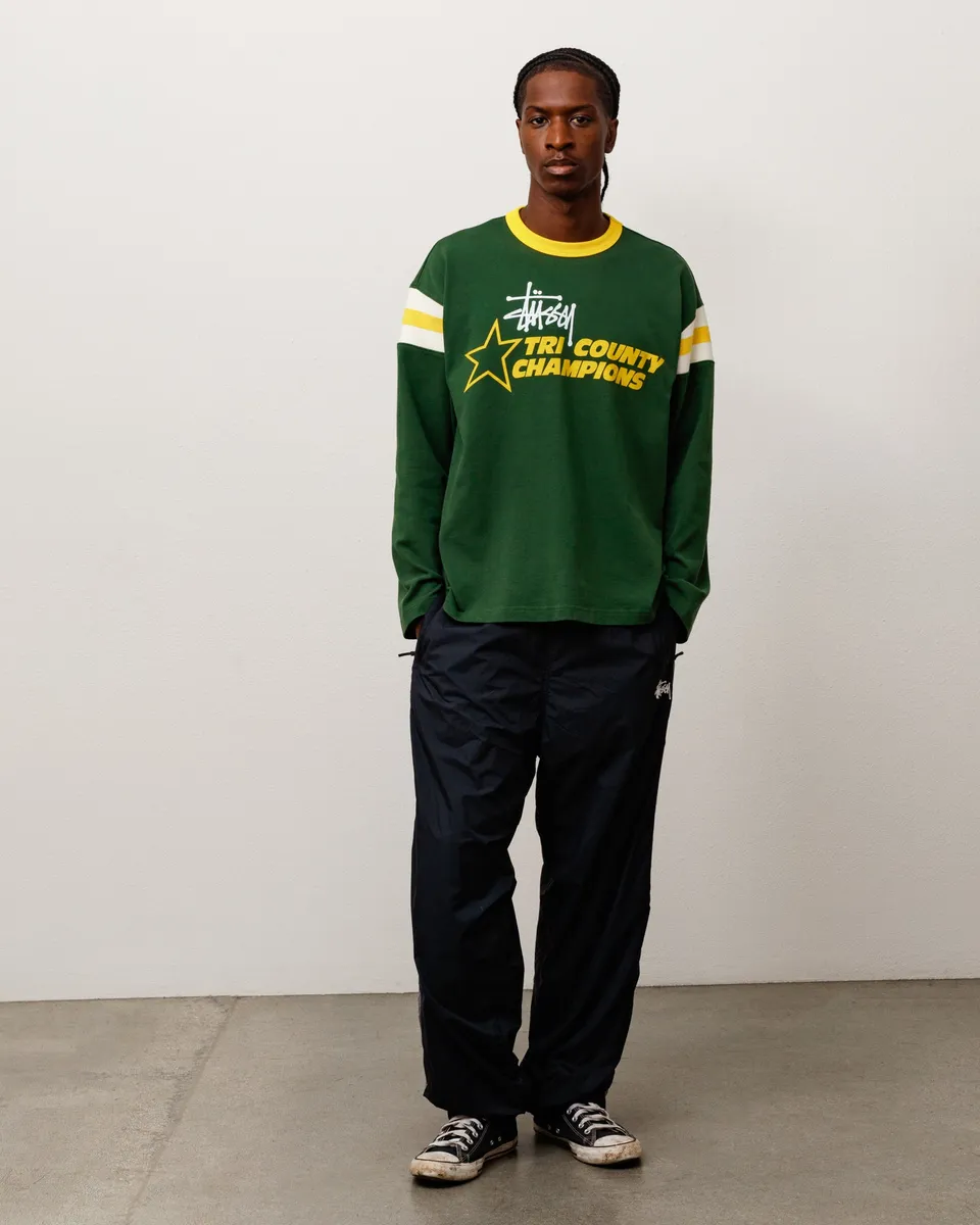 Stussy LS Ringer Tee maglietta verde manica lunga