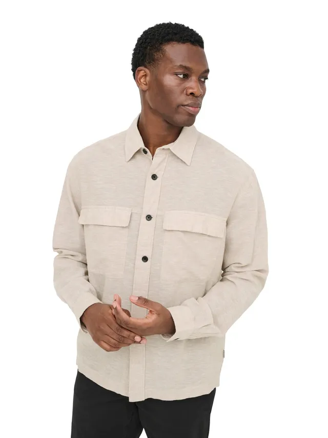 ONLY & SONS Onscaiden Camicia Lino Uomo Nero L Leggera