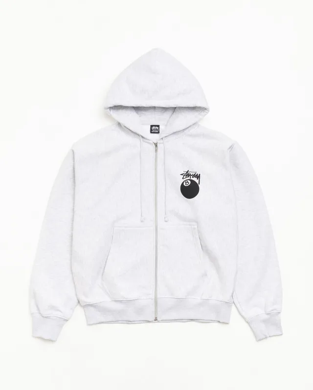 Stussy Zip Sweats 8 Ball Zip Hoodie felpa Ash Heather 430 gsm