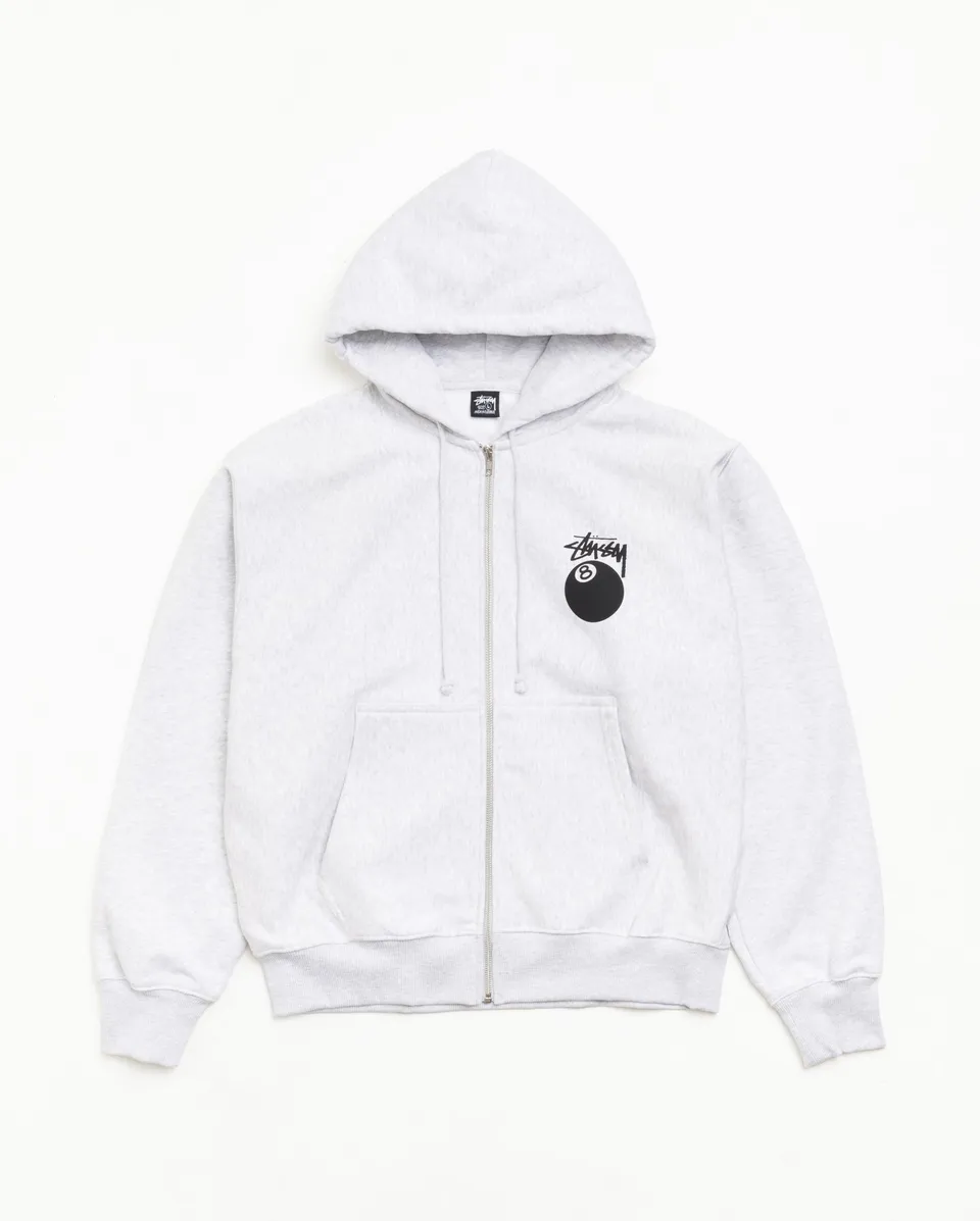 Stussy Zip Sweats 8 Ball Zip Hoodie felpa Ash Heather 430 gsm